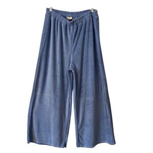 SOLAI Wide Leg Velour Lounge Pants Casual Comfort Blue Size Large Baggy Warm